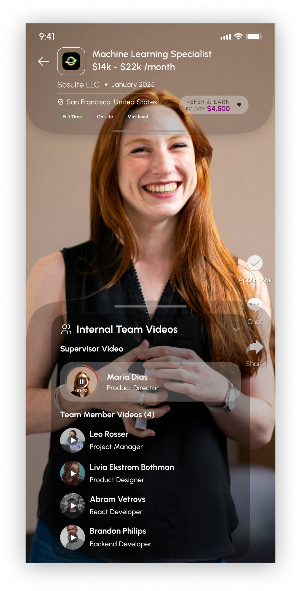 Sorcrr job detail showing supervisor and teammate videos
